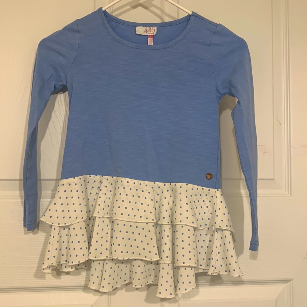 Matilda Jane blue top white polka dot rufflesSize 8